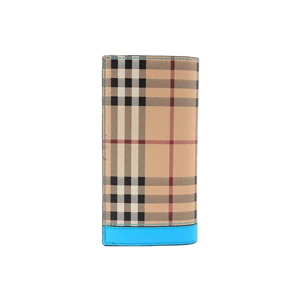 Burberry Calfskin Trim Wallet Men's Camel/Blue-2