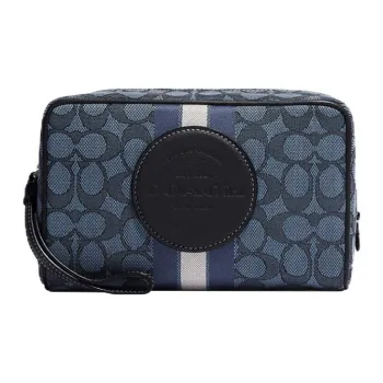 COACH Dempsey Jacquard With Pebbled Leather Clutch Storage Bag Makeup Bag Small Size Women's Marine Blue