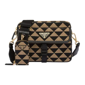 PRADA Symbole Fabric With Leather Crossbody Bag, Shoulder Bag Men's Black/Beige