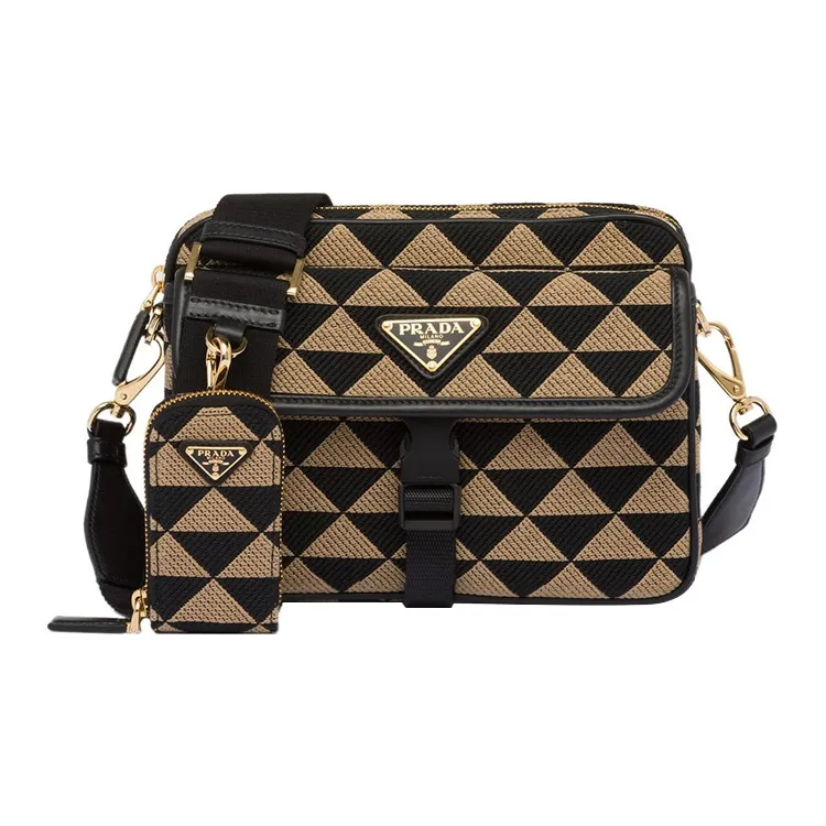 PRADA Symbole Fabric With Leather Crossbody Bag, Shoulder Bag Men's Black/Beige-0