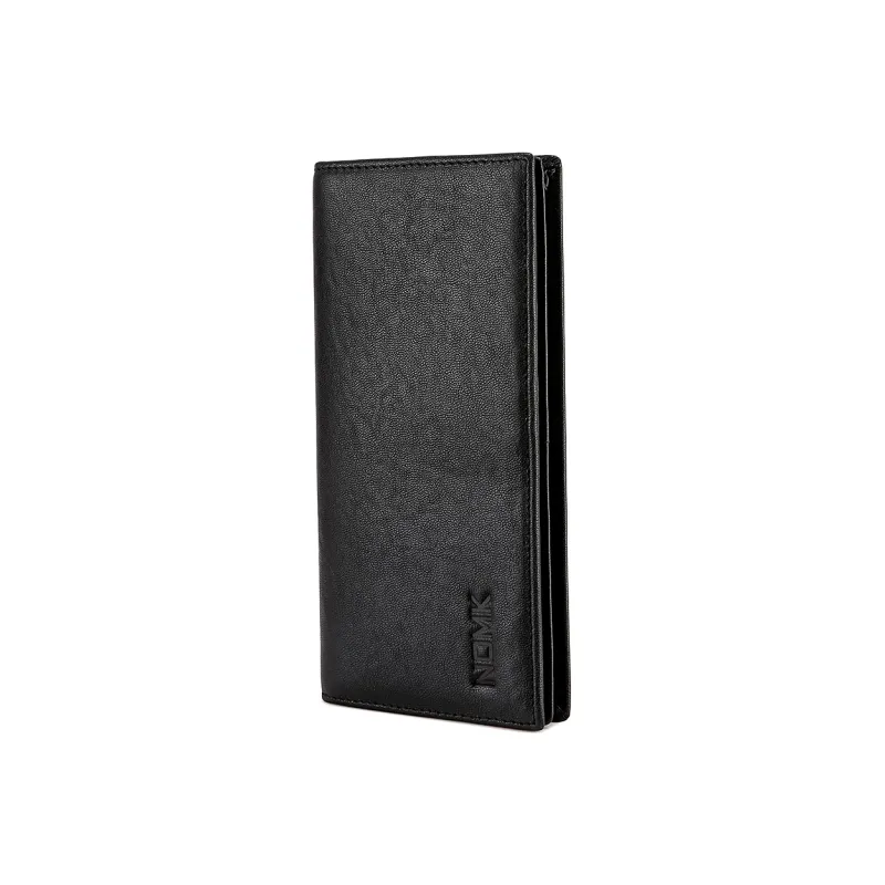 NOMK Top Grain Cow Leather Money Clip Silver Pouch Card Holder Wallet Men's Black-12