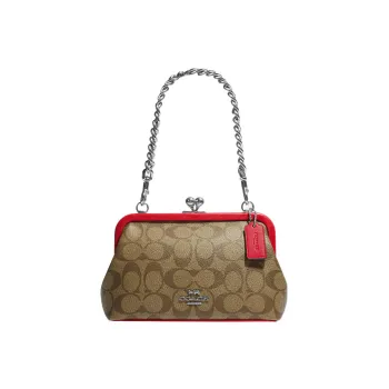 COACH Kisslock Canvas With Leather Kisslock Bag, Shoulder Bag, Handbag Women's