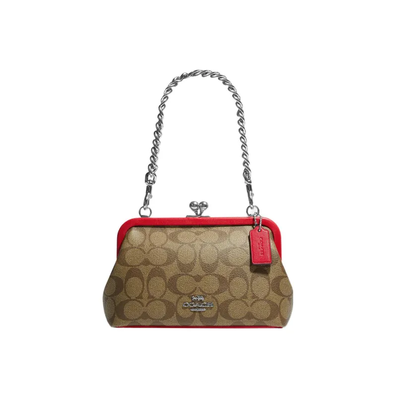 COACH Kisslock Canvas With Leather Kisslock Bag, Shoulder Bag, Handbag Women's-0