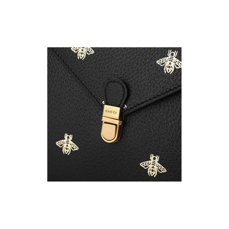 GUCCI Leather Envelope Bag, Clutch Tubas Unisex Black-4