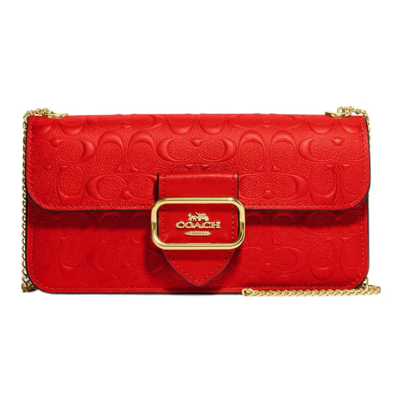 COACH Morgan Calfskin With Leather Chain Bag, Shoulder Bag, Crossbody Bag Trumpets Women's Red-4