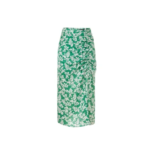 MO&CO Casual Long Skirts Women's Green Background With Floral Pattern