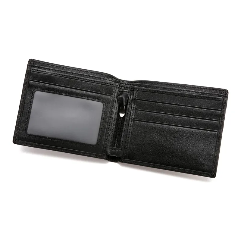 NOMK Top Grain Cow Leather Money Clip Silver Pouch Card Holder Wallet Men's Black-4