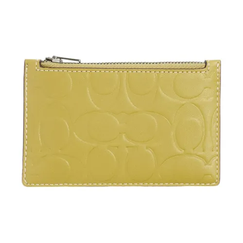 COACH Card Case Calfskin Wallet, Card Holder Women's Yellow Green
