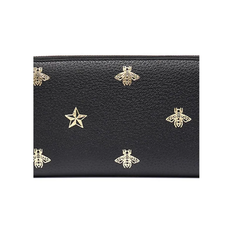 GUCCI Cow Leather Long Zip Closure Wallet Unisex Black-4