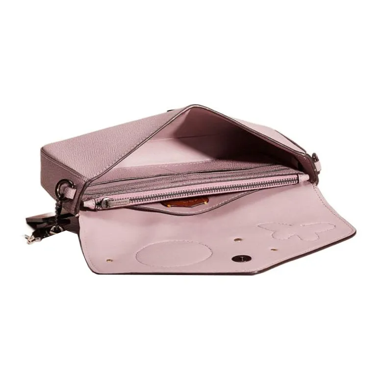 COACH Cross Grain Leather Messenger Bag, Shoulder Bag, Crossbody Bag Trumpets Women's Pink-2