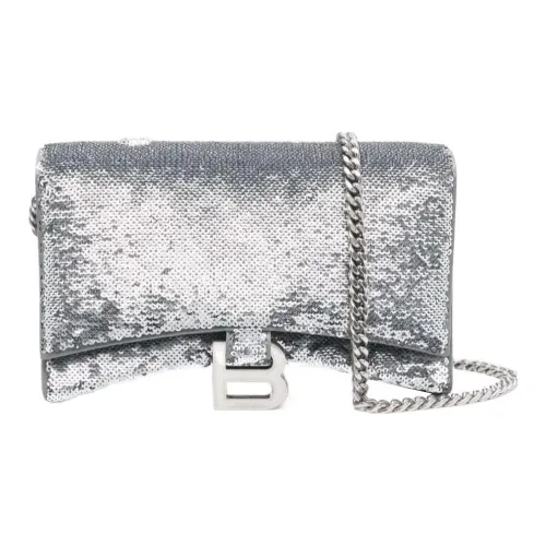 Balenciaga Hourglass Sheepskin Hourglass Bag, One Shoulder Crossbody, Chain Strap Wallet Women's Silver