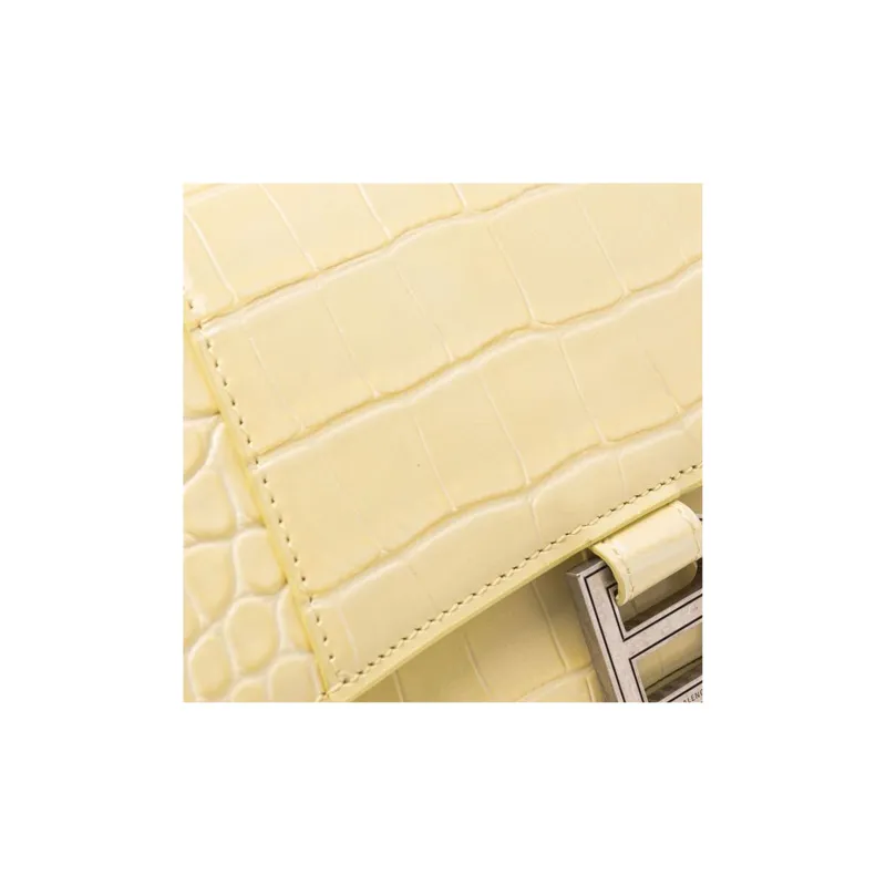 Balenciaga Hourglass Top Handle Bag Small Crocodile Embossed Yellow-2