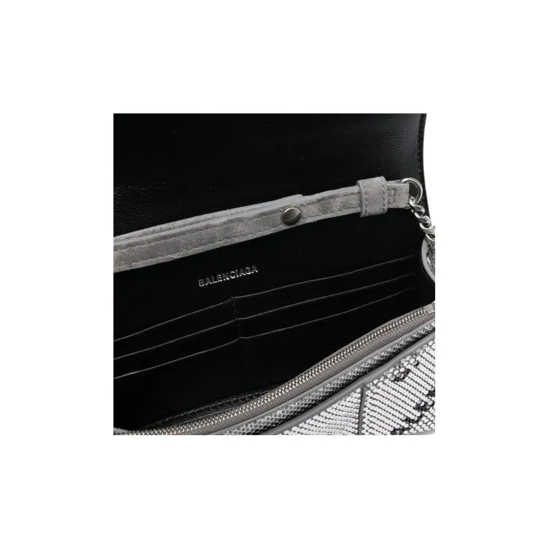 Balenciaga Hourglass Calfskin Hourglass Bag Chain Wallet Shoulder Bag Crossbody Bag Women's Silver-3