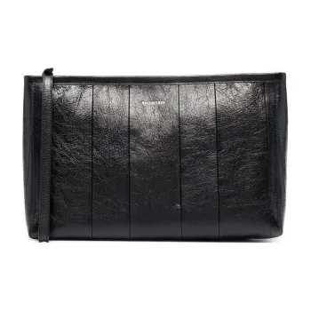 Balenciaga Barbes Leather Clutch Women's Black