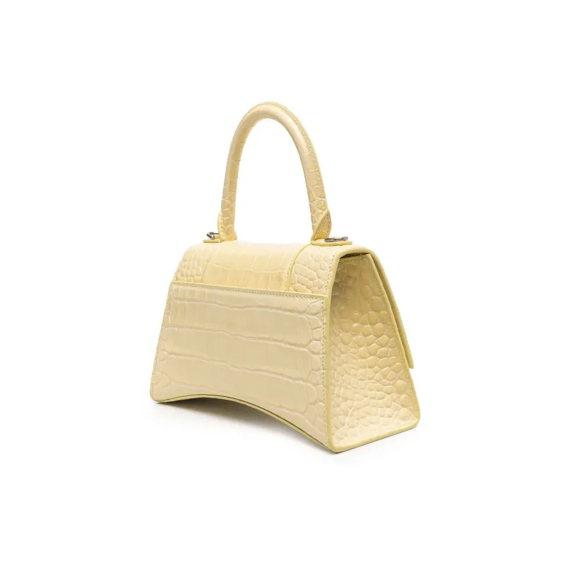 Balenciaga Hourglass Top Handle Bag Small Crocodile Embossed Yellow-1