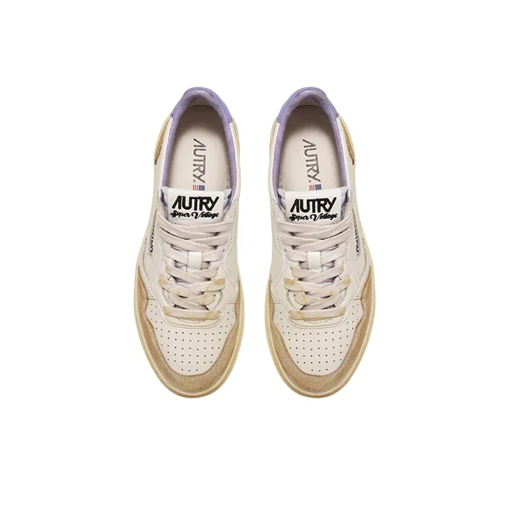 AUTRY Medalist Super Vintage Leather Low Sneakers 'White Black Tan Purple' Women's-2