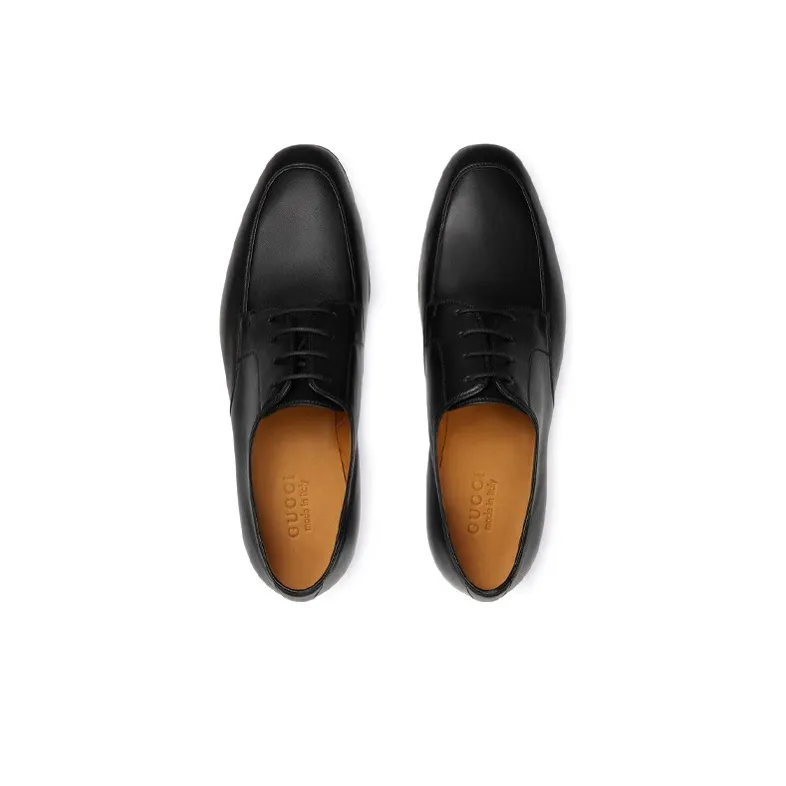 GUCCI Leather Lace up Shoes Black-3