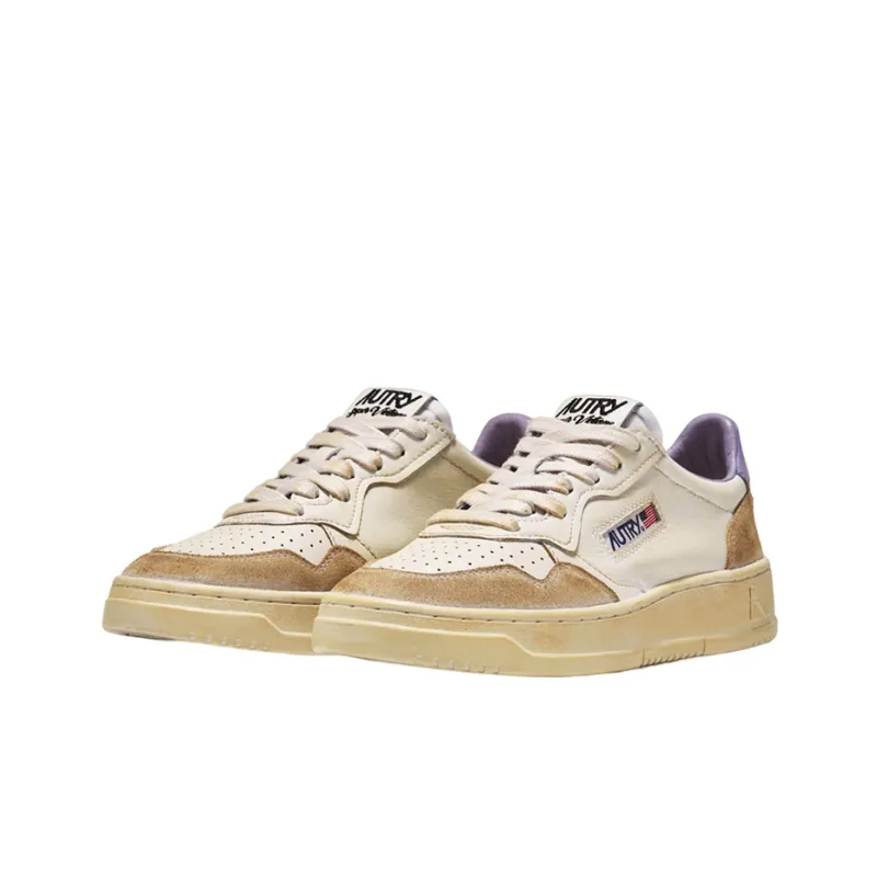AUTRY Medalist Super Vintage Leather Low Sneakers 'White Black Tan Purple' Women's-1