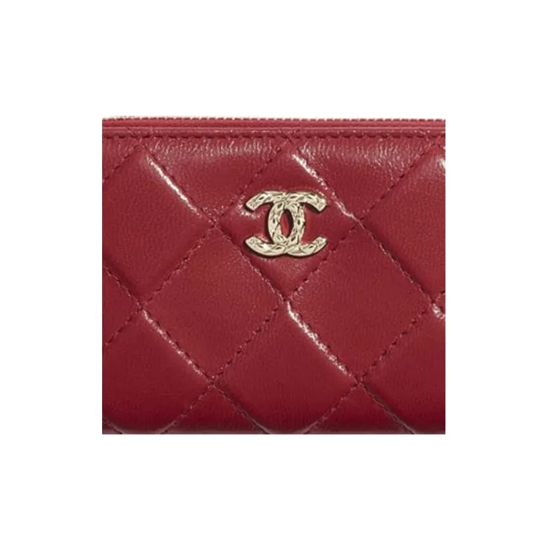 CHANEL Crushed Sheepskin & Metal Accessory Coin Purse Wallet Women's Red-4
