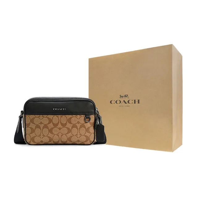 COACH Canvas With Leather Shopping Bag Handbag Shoulder Bag Crossbody Bag Small Size Men's Khaki/Black-3