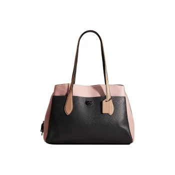 COACH Lora Pebbled Leather Shoulder Bag Handbag Large Size Women's Black & Pink
