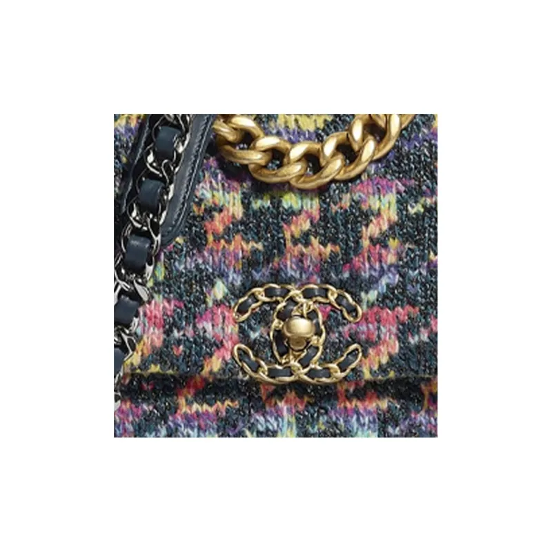 CHANEL 19Bag Knitted Fabric Shoulder Bag, Crossbody Bag Women's Gray & Multicolor-4