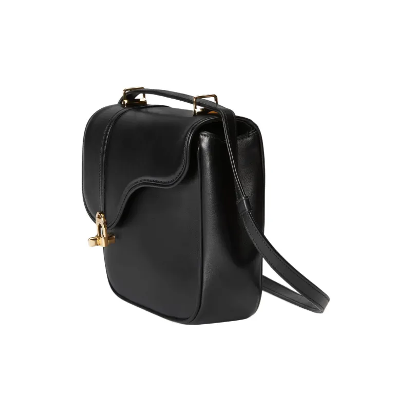 GUCCI Leather Saddle Bag Crossbody Shoulder Bag Women's Black-1