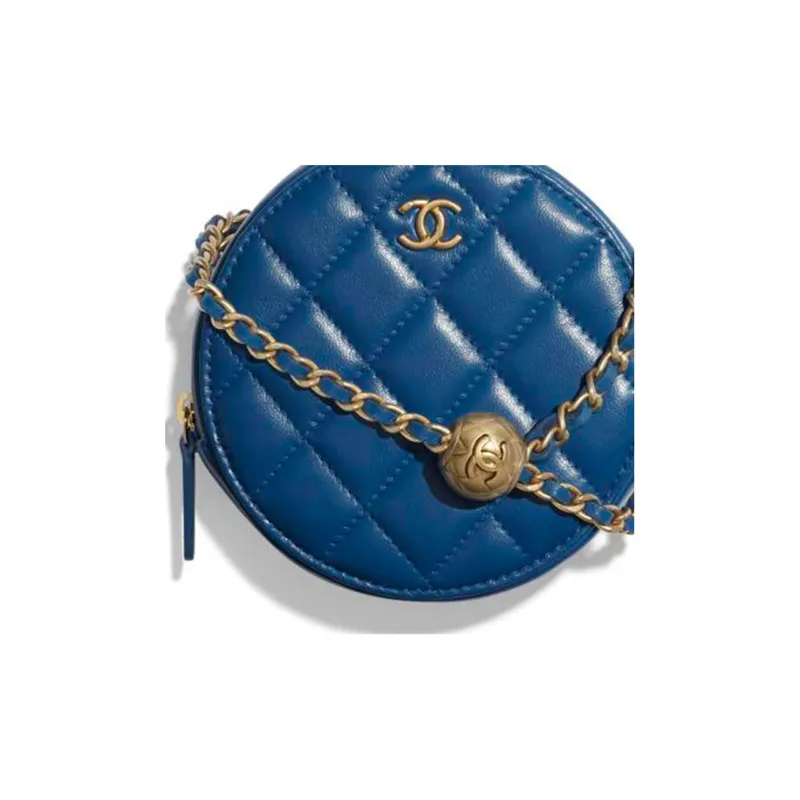 CHANEL Small Gold Ball 19Bag Lambskin Round Bag, Shoulder Bag, Crossbody Bag Women's Blue-3