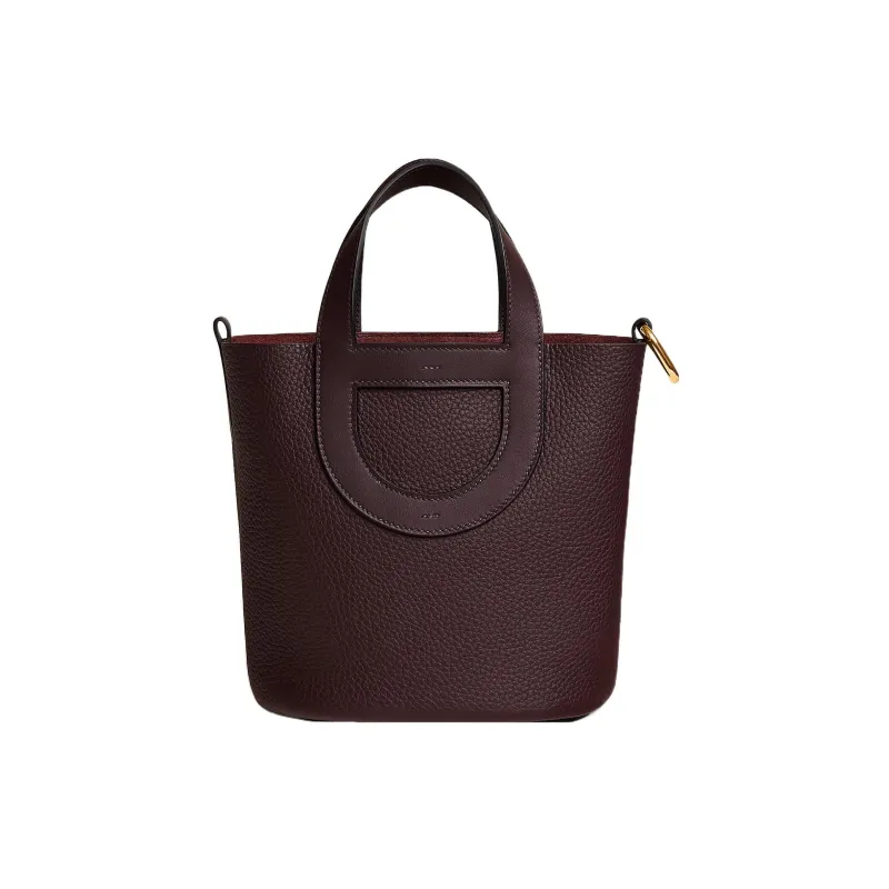 HERMES In The Loop Clemence Bullhide With Swift Calfskin Pig Nose Basket Bag Bucket Bag Handbag Women's Saddle Red-0