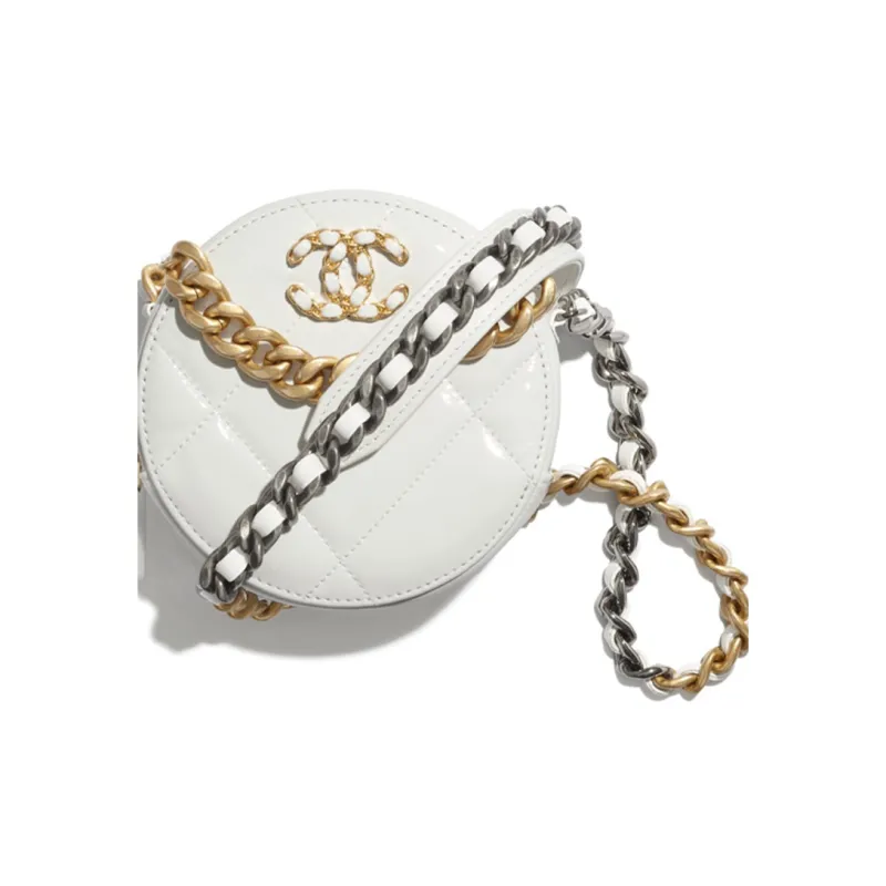 CHANEL 19Bag Wrinkled Calfskin Round Bag, Crossbody Bag, Shoulder Bag Women's White-4