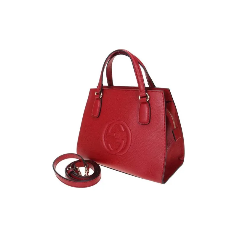 GUCCI Leather Tote Bag Shopping Bag Shoulder Bag Crossbody Bag Handbag Women's Red-1