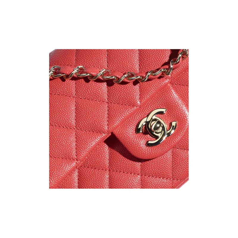 CHANEL Classic Flap CF Caviar Cow Leather & Metal Chain Bag, Shoulder Bag Women's Red-3