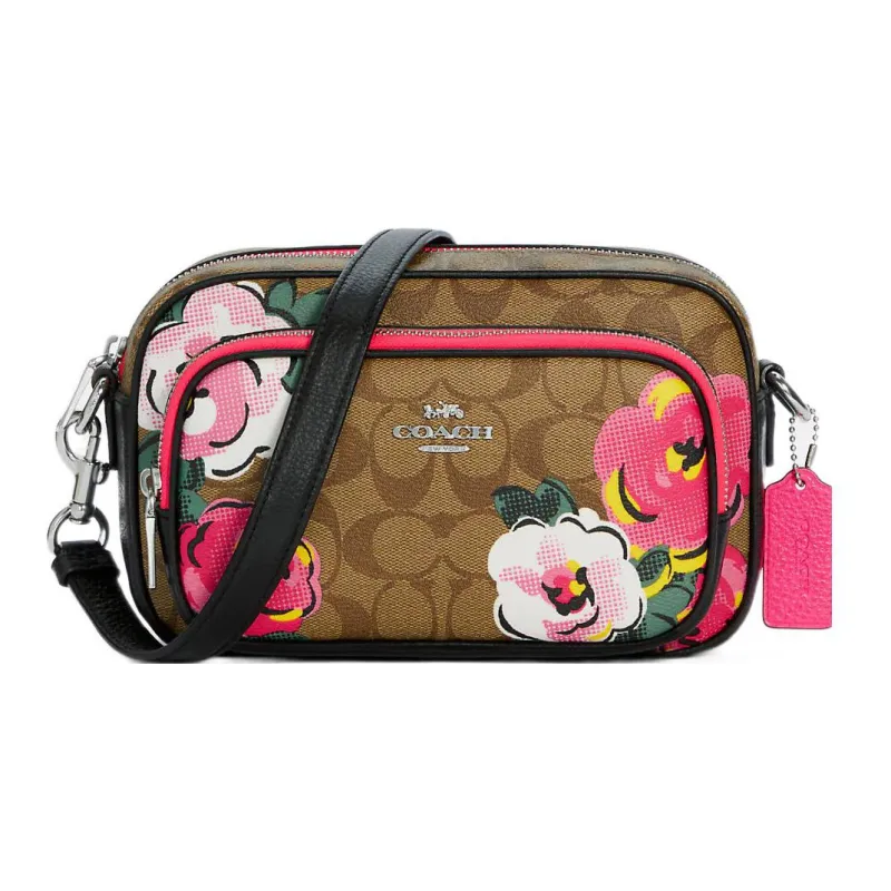 COACH Court Coated Canvas With Pebbled Leather Shoulder Bag Crossbody Bag Medium Size Women's Multicolor-0