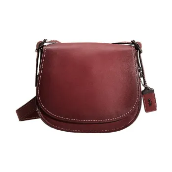 COACH Saddle Glove Tanned Leather Saddle Bag Shoulder Bag Crossbody Bag Medium Size Women's Red Wood Color