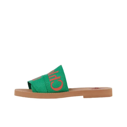 Chloé Woody Slide Slippers Women's Green Brown