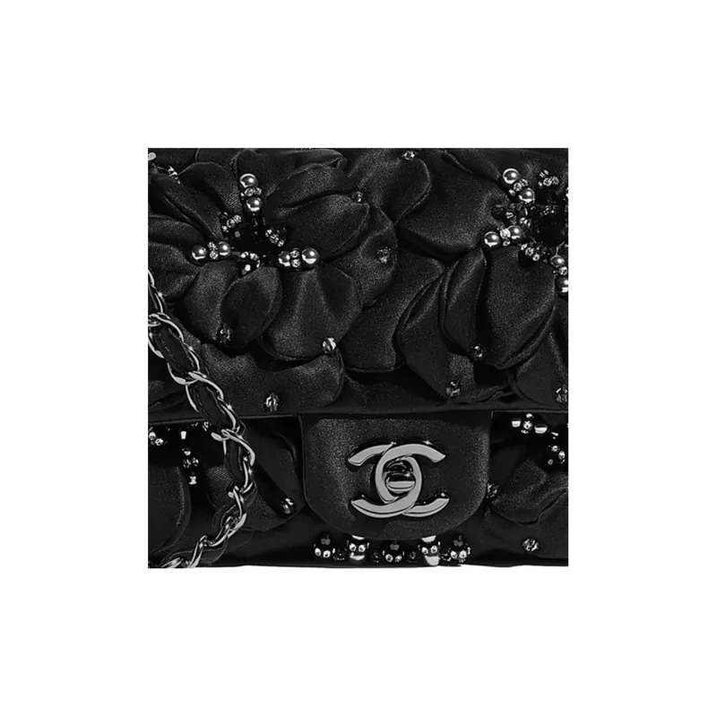 CHANEL Silk Satin Flap Bag Mini Women's Black-3