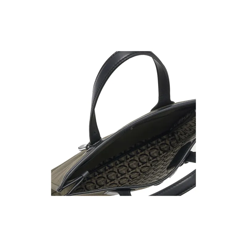 FERRAGAMO Canvas With Deerskin Tote Bag, Shopping Bag, Canvas Bag, One Shoulder Handbag Men's Green-3