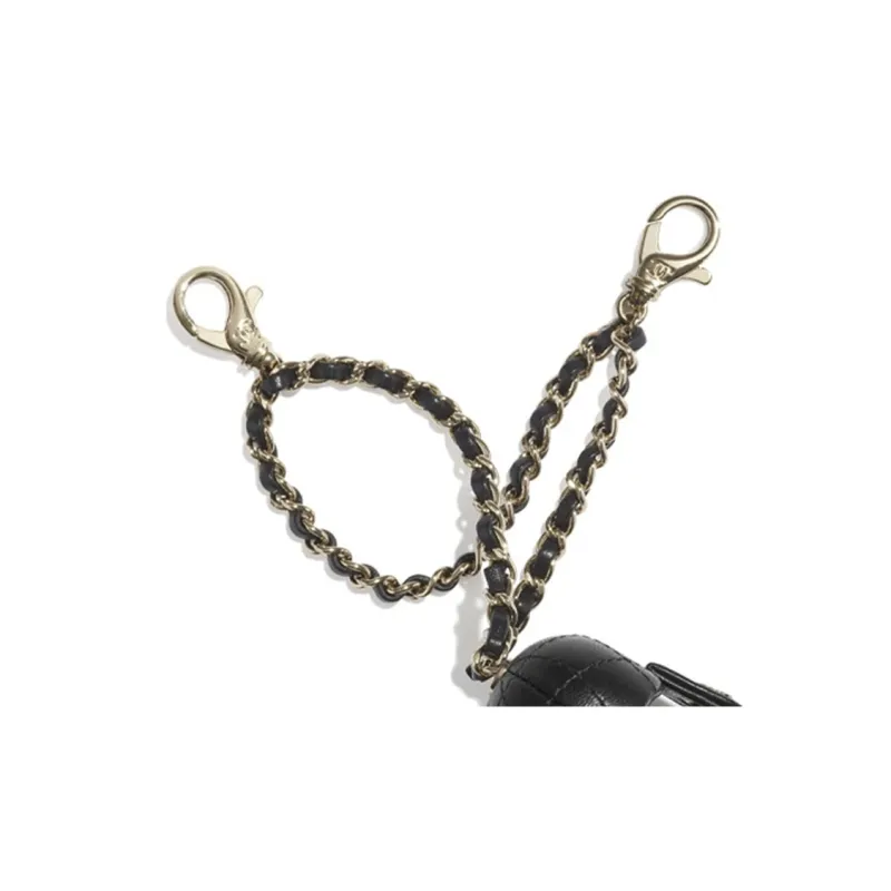 CHANEL Sheepskin And Gold Metal AirPods Pro Headphone Case Clutch Earphone Case Women's Black-4