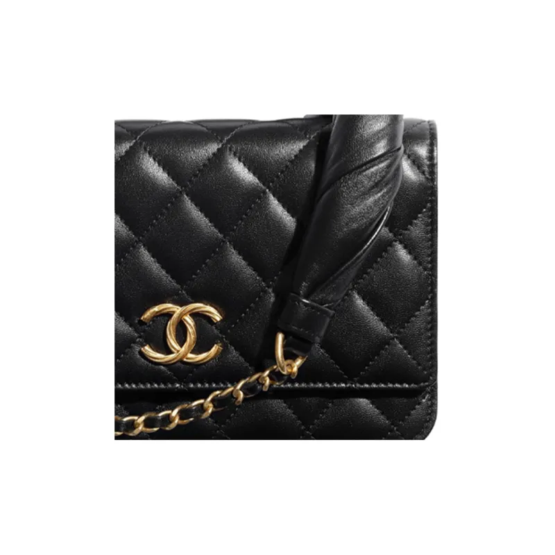 CHANEL Lambskin Leather And Metal Chain Flap Bag Shoulder Bag Women's Black-4
