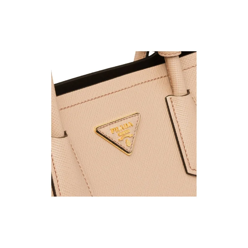 PRADA Double Leather Shoulder Bag Crossbody Bag Handbag Medium Size Women's Cameo Brown/Black-4