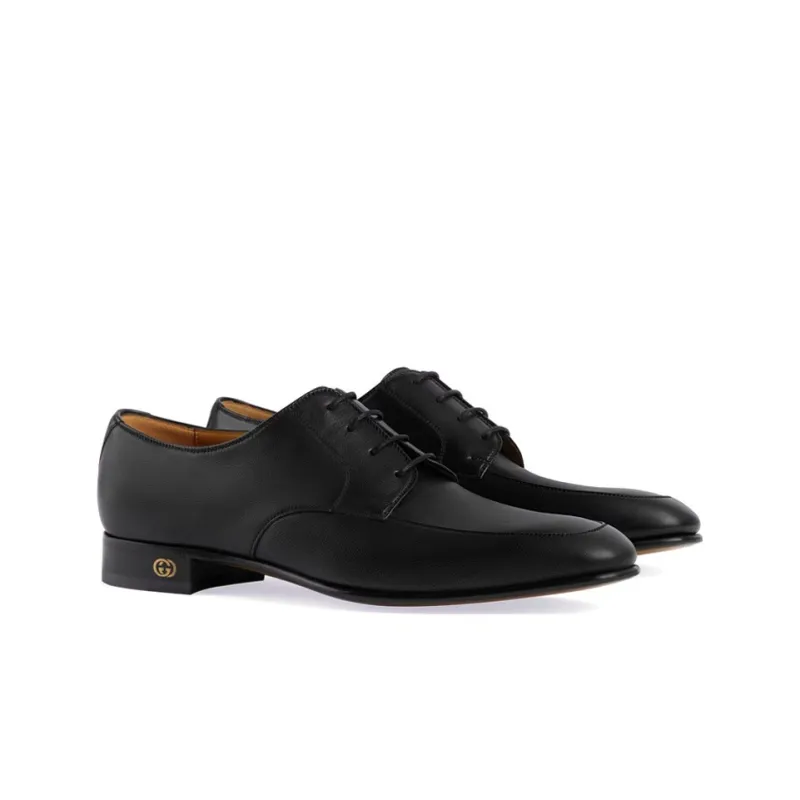GUCCI Leather Lace up Shoes Black-2