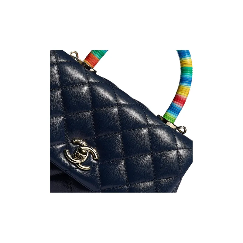 CHANEL Coco Handle Lambskin & Metal Flap Bag, Chain Bag, Handbag, Shoulder Bag Mini Women's Marine Blue-3