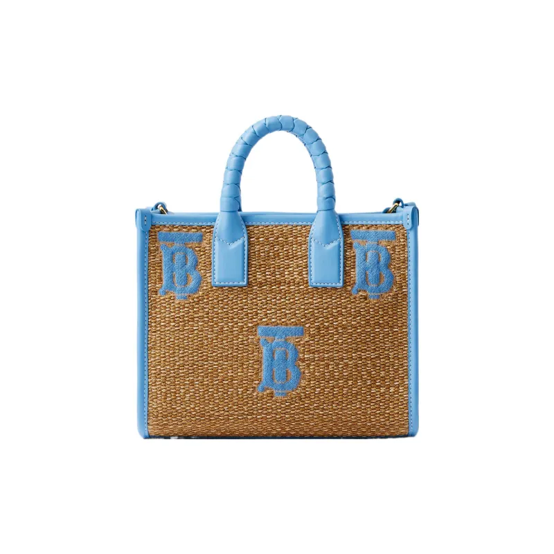 Burberry Mini Freya Tote Natural/Cool Cornflower Blue-0