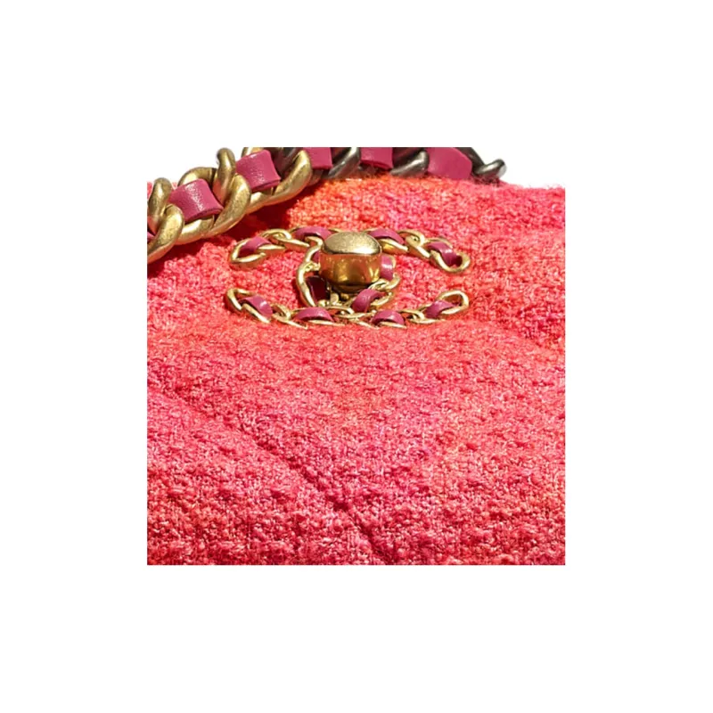 CHANEL 19Bag Knitted Fabric Inlaid Metal Chain Shoulder Bag, Crossbody Bag Trumpets Women's Coral/Orange/Pink-3