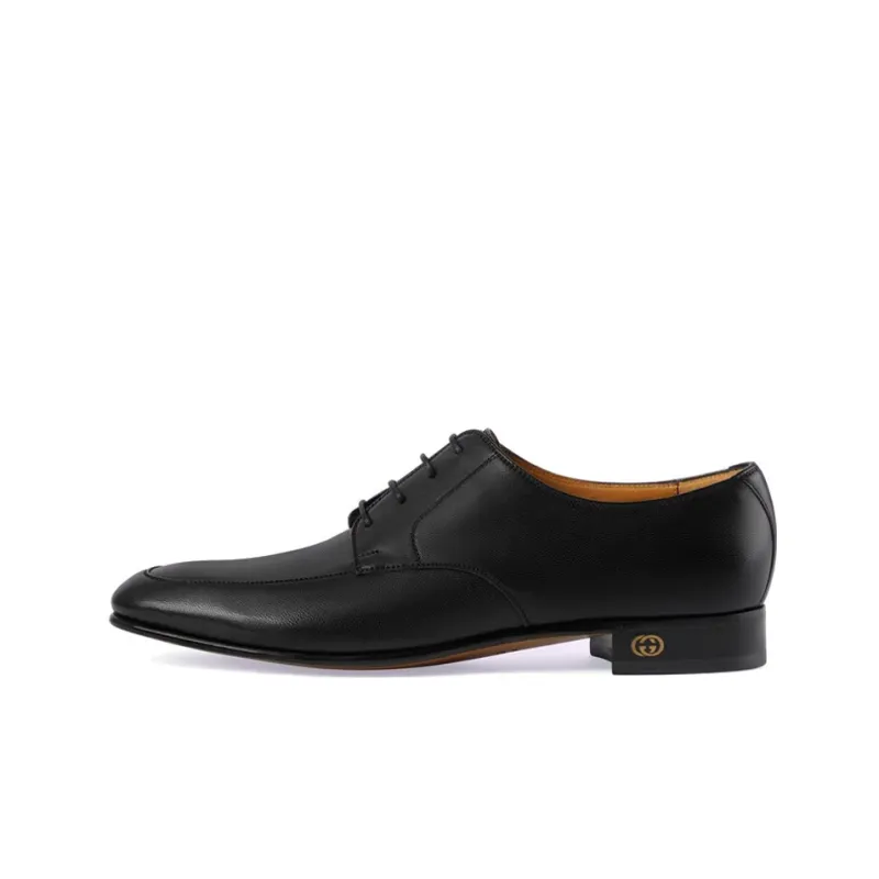 GUCCI Leather Lace up Shoes Black-0