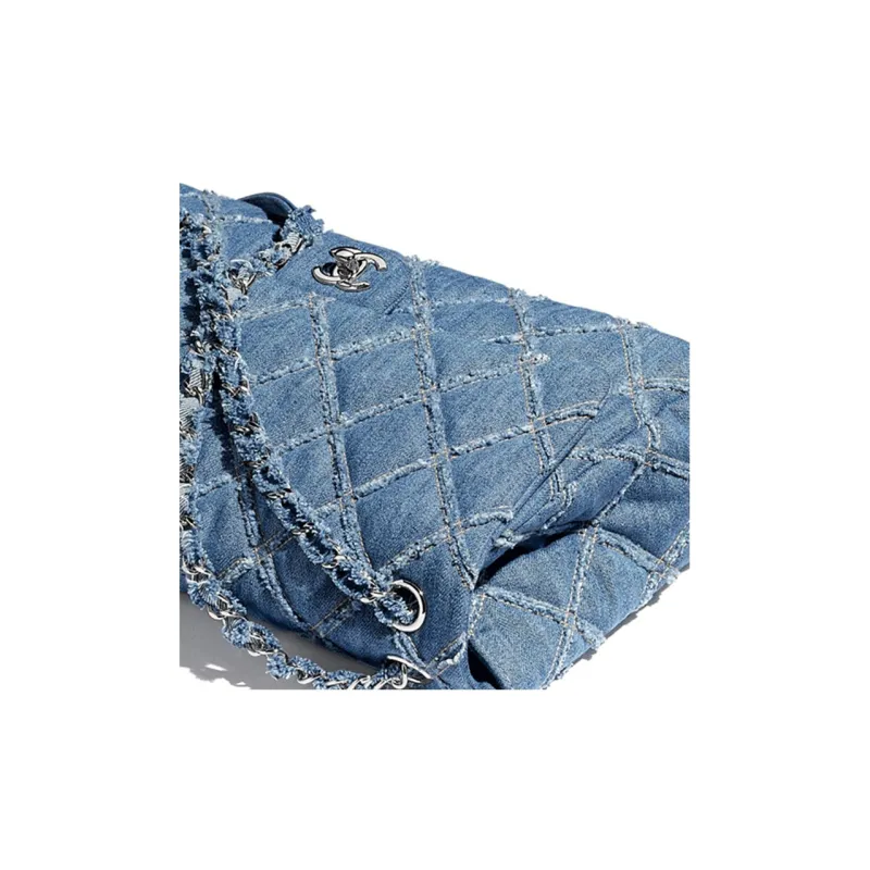 CHANEL Classic Flap CF Denim Fabric Flap Bag, Shoulder Bag Women's Denim Blue-3