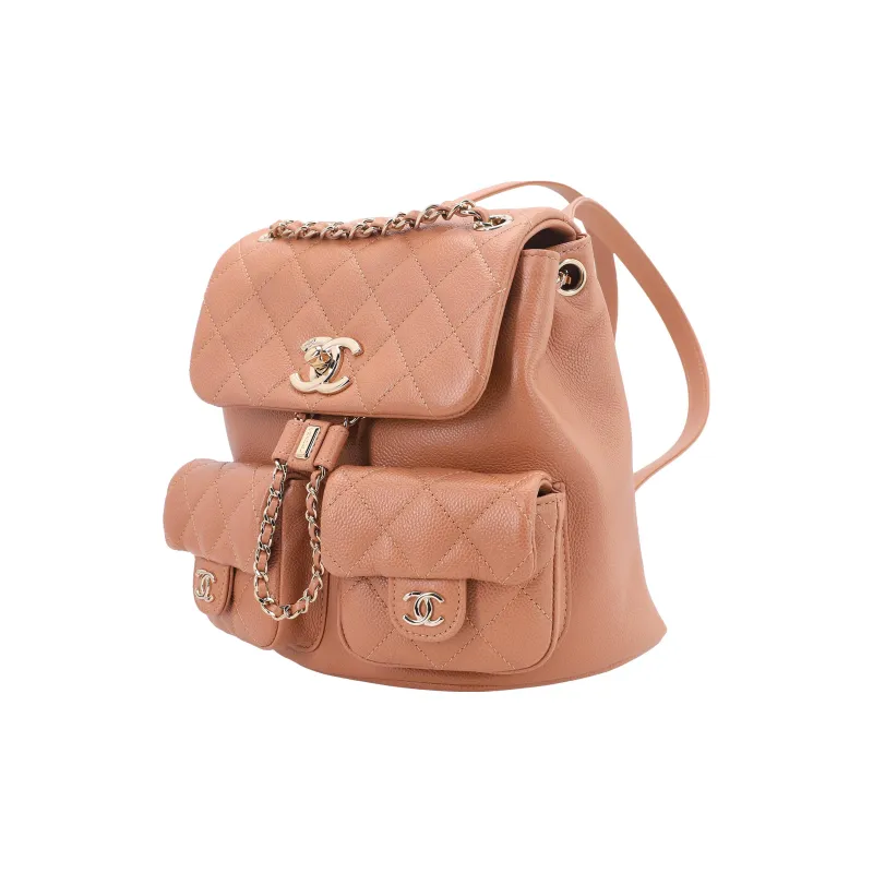 CHANEL Duma Litchi Cow Leather Backpack Medium Size Unisex Caramel Milk Tea-1