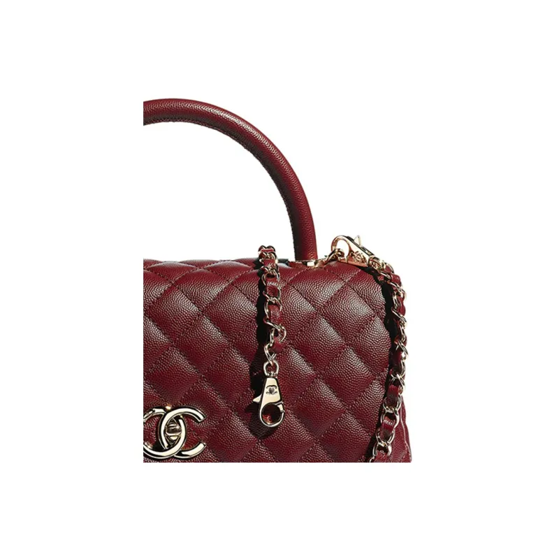 CHANEL Coco Handle Caviar Cow Leather Handbag, Crossbody Bag Women's Maroon-3