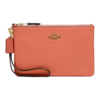 COACH Wristlet Pebbled Leather Wallet Card Holder Clutch Medium Size Women's Light Coral