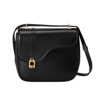 GUCCI Leather Saddle Bag Crossbody Shoulder Bag Women's Black